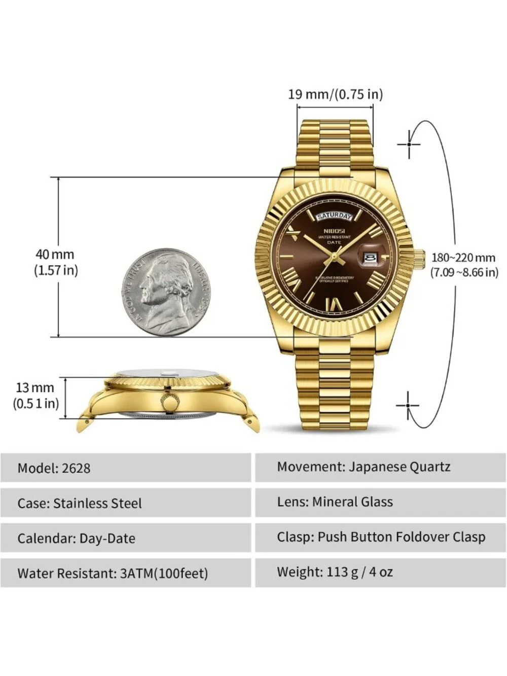 Stylish Men's Analog Quartz Watch, Rose Gold Stainless Steel, Waterproof, Luxury